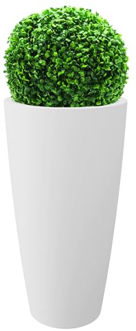 NICOLI Hohe Vase, 36 x 70 cm, für Innen- und Außenbereich, mit herausnehmbarem Untersetzer, 36 x 70 cm mit Kunstbaum, weiß