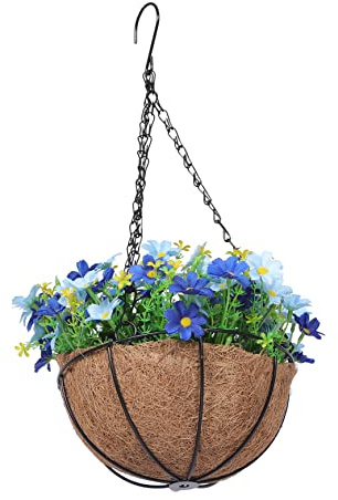 Ciieeo Hanging Basket with Flowers Indoor Plant Featuring with Resistant Material Artificial Hanging Flower Baskets Outdoor Design Made of Iron and Coconut Fiber and Convenient