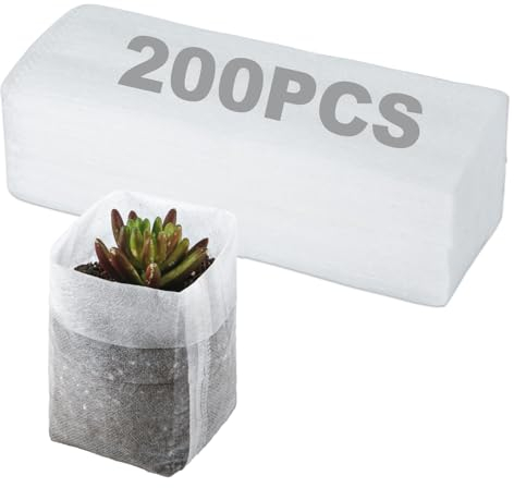 PEUTIER 200pcs Non-Woven Plant Nursery Bags, 6.6x7.8 inch Seedling Bags Biodegradable Grow Bags Fabric Seedling Pots Container Plants Pouch for Vegetables, Fruits, Flowers, Saplings Tree