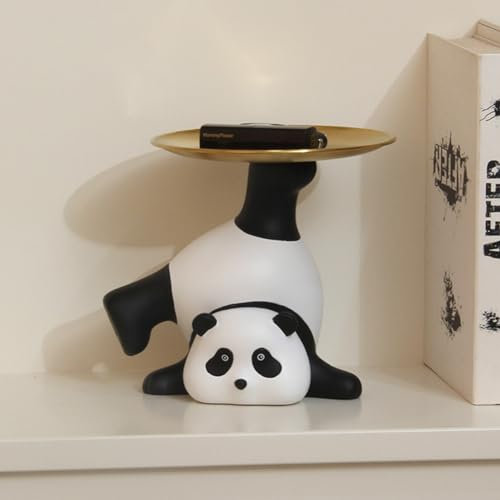 Starnearby Panda Statue Vide Poche, Bol Clé Entrée en Résine, Plateau Rangement pour Clefs, Bijoux et Accessoires, Décoration