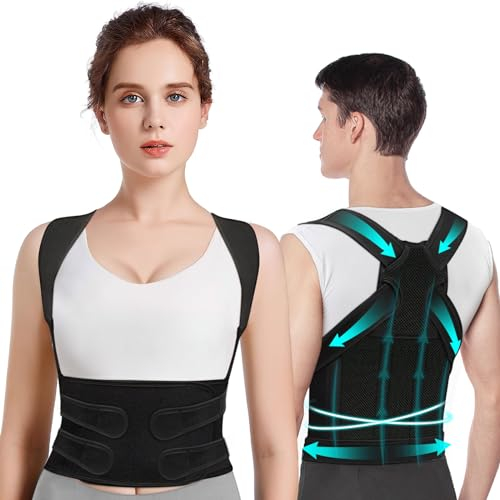 Fascia Lombare Posturale Spalle Schiena: Correttore Postura Uomo - Donna Tutore Posturale Schiena Dritta Busto Raddrizza Spalle - Regolabile Cintura di Correzione Della Postura Nero Profondo (L)