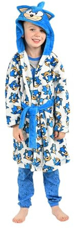 SONIC THE HEDGEHOG Boys AOP Fleece Robe – Snug and Playful Hooded Dressing Gown with All-Over Print | Vibrant Blue Loungewear (Sizes 4-8 Years) (M3_9895_Y, UK, Age, 7 Years, 8 Years, Regular)