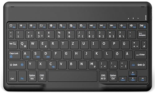 EasyAcc Deutsche Bluetooth Tastatur für iPad Air/Pro/iPad 10/10.2/9.7/iPhone/Samsung/Android, Wiederaufladbar, Tragbare Kabellose, Ultra-dünn, Schwarz
