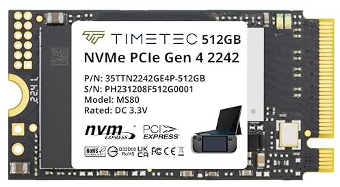 Timetec SSD M.2 2242 da 512 GB NVMe PCIe Gen4x4 3D NAND TLC Velocità di lettura/scrittura fino a 7.000/4.700 MB/s Compatibile con Lenovo Legion Go e laptop e desktop sottili