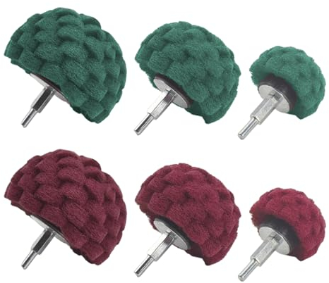 6-teiliges grün und rotes Vlies-Schleifbohrer-Set,Schleifkopf zum Polieren bürsten geformter Scheuerschwamm mit 1/4-Zoll-Griff für Krümmer/Aluminium/Edelstahl/Chrom usw