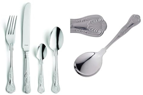Amefa Vintage Kings 16 Piece 4 Person Cutlery Set - Gift Boxed, Silver & Olympia Kings Soup Spoon Set (Pack of 12), Stainless Steel, Size: 175(L) mm