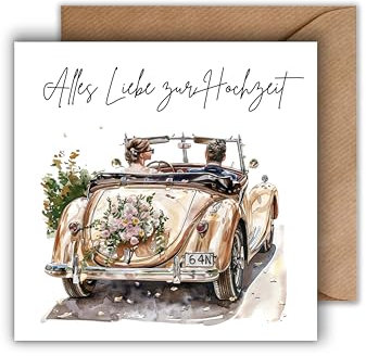 WBdesignz Hochzeit karte mit Umschlag - Elegante Geschenkkarte zur Hochzeitsfeier Schöne Glückwunschkarte zur Trauung Brautpaar Liebe Verlobung Hochzeitskarte (125 x 125 mm)