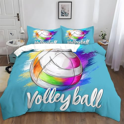 XCQHZYQ Bettwäsche 3 teilig 135x200 cm Graffiti Volleyball Blau Bettwäsche Set für Allergiker geeignet, Bettbezügen + Kissenbezügen 80x80, Polyester Baumwolle Bügelfrei