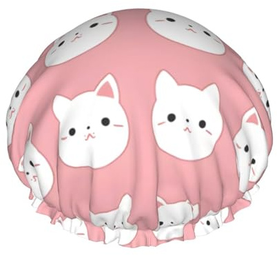 Double Layer Shower Cap Reusable Waterproof Shower Cap Cute Pink Cat Shower Caps for Women Uk