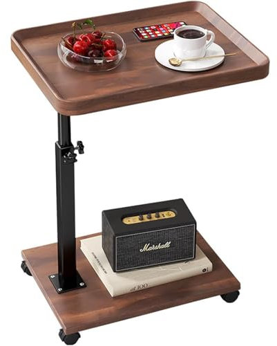 SAJMN Um 360° drehbarer Couch-Tabletttisch mit Rollen für Wohnzimmer/Bett/Badewanne – Neuer höhenverstellbarer Kleiner Beistelltisch für Laptop