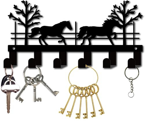 CREATCABIN Kleiderhaken Metall In Form Eines Pferdes Schlüsselhalter Wandmontage Baum Schwarz Dekorativer Hut/Handtuchhalter Organizer Wandkunst Dekor Aufhängen Im Eingangsbereich Wohnzimmer 27x13cm