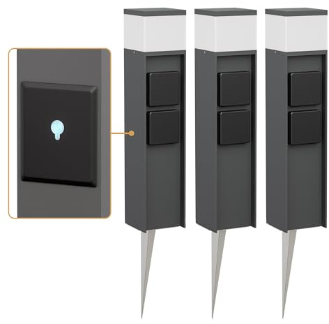 ledscom.de 3x Pollerleuchte PODEL mit Erdspieß für außen, Smart Home, 39cm, anthrazit, 2 Steckdosen, inkl. G9 Leuchtmittel, 596lm, weiß