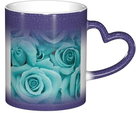 YQTGBCED Tazza cambiante di colore creativo della stampa della rosa turchese,Tazze di caffè sensibili al calore,Tazza magica personalizzata con design unico