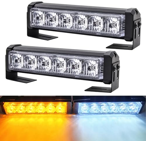 Biqing [2 in 1] Feux Stroboscopiques de Véhicule D'urgence Lumière, Universal 18W LED Feux de Pénétration Lumière Stroboscopique Flash LED 12V avec Bouton Interrupteur (Jaune&Blanc)