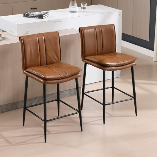 chairus 2er Set Barhocker PU Leder Gepolsterte Barstühle für Küche Armlose Thekenhoker Hochstühle Kücheninsel Wohnzimmer (Braun)