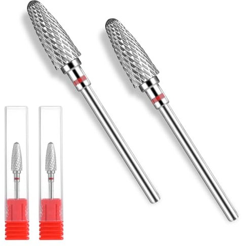 Gjinxi Broca para uñas de seguridad, 2 piezas, carburo de tungsteno para eliminar geles duros acrílicos 3/32 pulgadas, broca de tungsteno cónico profesional para manicura, pedicura, limpiador de