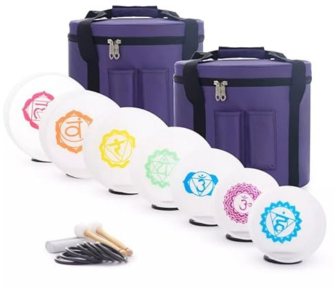 HYE-EUN Chakra 7-12inch 432Hz Crystal Singing Bowl Set Of 7pcs with 2 PCS Carry Case for Healing Yoga Sound Baths