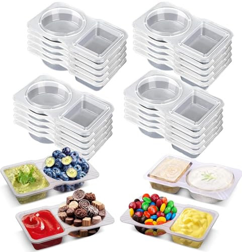 Yalixuan [20 Pcs] Snack Pots with Lids, Snack Box 2 Compartments for School/Lunchbox Snacks/Travel Use/Plane, Sauce Pots, Salad Dressing Pot Condiment Pot, Small Plastic Containers with Lids