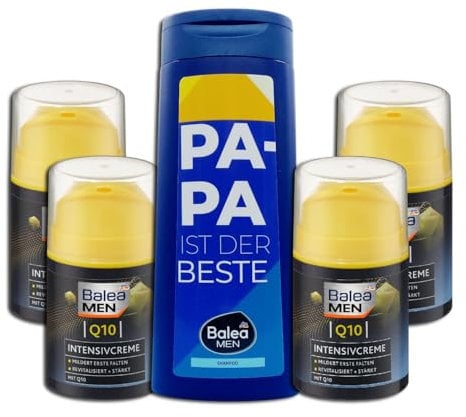 Balea 5er Set: 4 x Gesichtscreme Q10 Intensiv, 50 ml - Mildert erste Falten und revitalisiert die Haut + Shampoo PAPA IST DER BESTE