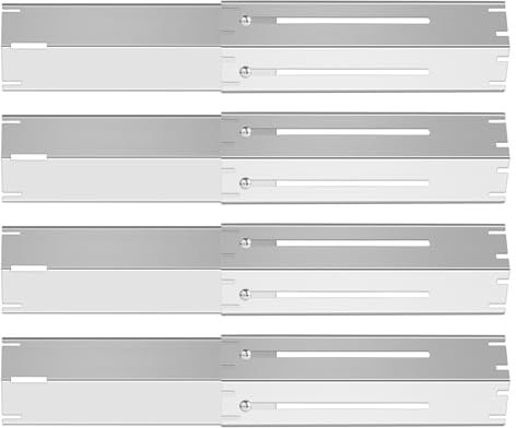 GLARETEX Universal Gas BBQ Heat Plates 29.8cm to 53.3 cm Adjustable Barbecue Heat Plate Burner Cover, Stainless Steel Flame Shield Replacement Parts for Gas Grill, 4 Pack