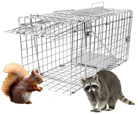GHYKL Live Animal Cage Trap, 24 x 7 x 8 Humane Squirrel Trap, Silver