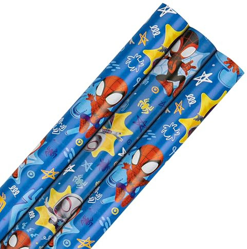 Hallmark Geschenkpapierrolle, 3 Stück in 1 Marvel Spidey & His Amazing Friends Design, je 2 m, Geburtstag, Weihnachten, Blau