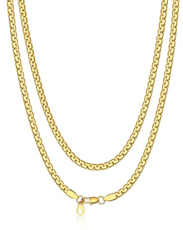 Bandmax Halskette Edelstahl Herren Damen Venezianer Kette für Männer Gliederkette 2/4/6mm Breit Box Link Kette Silber/Gold/Schwarz Venezianisch Briolette Ketten Halsreif Halsschmuck, Länge 35-76cm