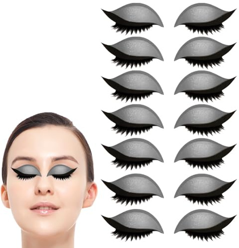 ECBLI Lazy Eye Shadow Wimpernpatch, Lazy Eyelash Stickers, 7 Paar Glitzer-Lidschatten-Aufkleber Mit Wimpern, Einfach Aufzutragender Lidschatten Und Wimpern in Einem, Kein Kleber Nötig(Silver)