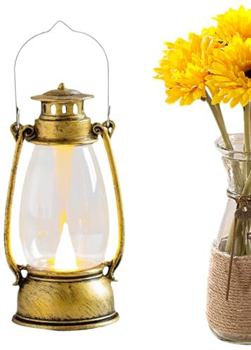Lámpara de tormenta LED - linterna decorativa interior | Luces y linternntage | Flame parpadeante portátil Linterna retro | Linternas LED color cálido con mango para el patio patio jardín patio porche