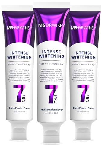 MSDRWIKEY 7Pro Zahnpasta – Lila Gel-Formel mit aufplatzenden Perlen – Fluoridfreie Zahnpasta für die tägliche Mundpflege – Frischer Minzgeschmack – 3 x 120g