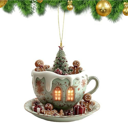 Ylnailky Christbaumschmuck - Weihnachtsbaum Deko Außenbereich - 2D Acryl Schnee Haus Anhänger Für Damen Herren Jugend Rucksack Bücherregal Auto Innenraum Tasche