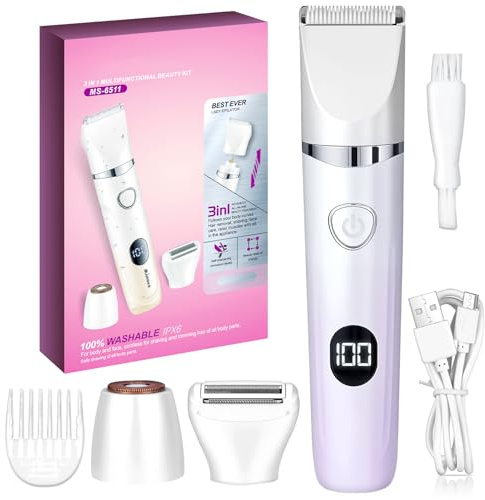Lizoak 3-in-1 Elektrorasierer für Damen - Nass & Trocken Rasierer & Bikini Trimmer für Gesicht, Körper und Intimbereich, Wasserdicht & Kabellos