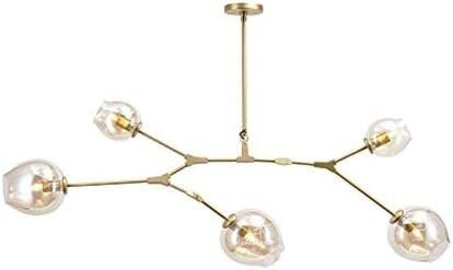 Abstract Chandelier de en Or Multiple Finisage en Verre Transparent Boule à balles Post Moderne Barre de Restauration Merde LED Branche pendante Éclairage réglable Plafond Hanging Light 9 têtes