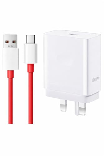 Supervooc 80W USB Fast Charging Adapter Plug & USB-C Cable compatible with OnePlus 15 15R 13 13R 12 12R Nord 4 3 2 Ace 3 5