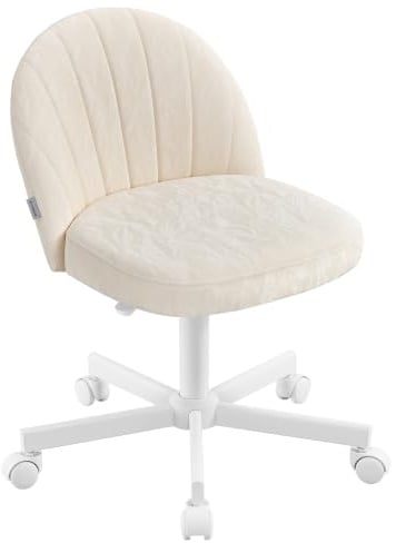 SONGMICS Homeoffice-Stuhl, Schminkstuhl aus PU-Leder, höhenverstellbar | Schreibtischstuhl, Schaumstoffpolsterung, für Arbeitszimmer, Schlafzimmer, Ankleidezimmer, Weiß, LAELA Kollektion OBG027W101
