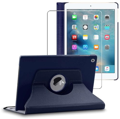 ebestStar - Funda para iPad 2018 9.7 2017, Air 1 2013 Apple, Carcasa Capa Giratoria, 360 Protectora, Cuero PU Soporte, Azul Oscuro + Cristal Templado