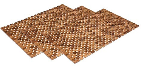 WohnDirect rutschfeste Holz Badematte Natur 3er Set 50x80 - Nachhaltige, Robuste Holzmatte für Badezimmer, Sauna & Wellness - Duschvorleger aus 100% Akazienholz