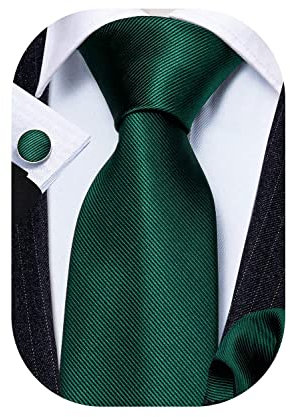 Barry.Wang Cravate formelle en soie pour homme avec mouchoir et boutons de manchette, mariage et affaires, vert émeraude, taille unique