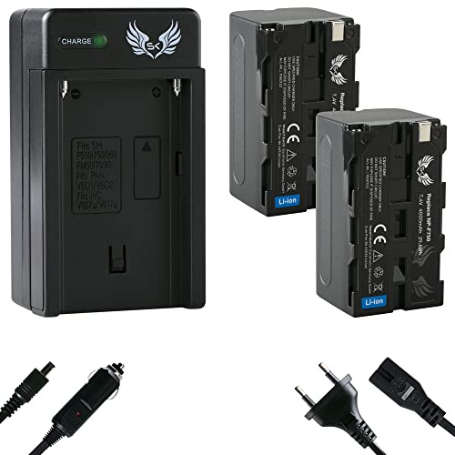 2X SK Akku Ersatz für Sony NP-F750 |- 4000mAh -| + Charger für Sony Akku NP-F550 NP-F960 NP-F970 NP-F980 // Blitzgeräte Videoleuchten Fieldmonitore