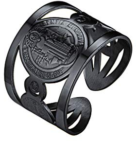 FaithHeart Edelstahl schwarz Saint Bendict Ring verstellbare Ring mit Geschenkebox für Mädchen und Jungen