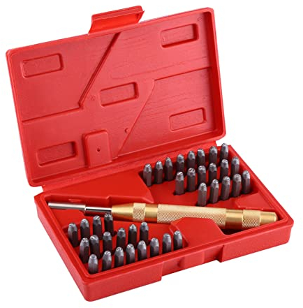 Buchstaben- und Zahlenstempel-Set, 38-teilig, Metallbuchstaben, Zahlen, Stanzwerkzeug-Set, A-Z, Buchstaben 09, Zahlensymbol-Stanz-Set für Stanzen auf Metall, Holz, Leder mit Tragetasche