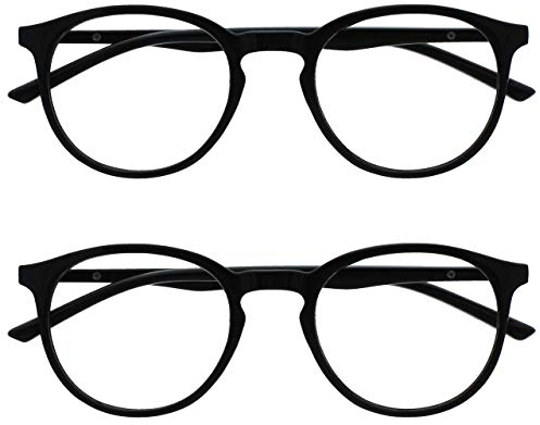 OPULIZE Met Lesebrille 2er Pack Schlank Runder Rahmen Federscharniere Kratzfest Schwarz Herren Damen RR60-1 +3.00