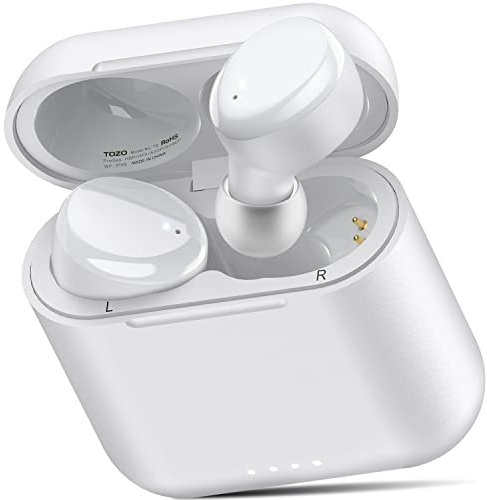 TOZO T6 Bluetooth Kopfhörer Kabellos In Ear Kopfhörer Touch Control mit Kabellosem Ladecase, IPX8 Wasserdicht Ohrhörer Bluetooth, Integriertem Mikrofon, Premium-Tiefbass Ohrhörer für Sport Weiß