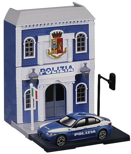Bburago City Polizei Station Set: Spielzeuggebäude, inklusive Zubehör und 1 Spielzeugauto (18-31502)