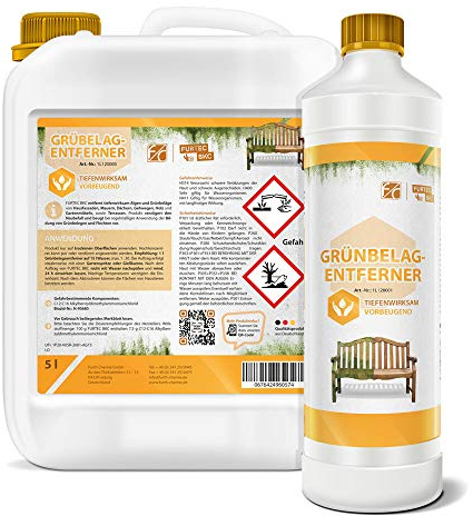 FURTH CHEMIE Grünbelag-Entferner-Konzentrat | zum Entfernen von Grünbelägen, Algen, Flechten auf Fassade, Holz, Dach, Terrasse, Markise, Pflasterstein u.v.m. | 30fach verdünnbar | 10 L
