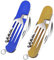 YYST 6 en 1 en Acier Inoxydable Pliant coutellerie(2 pièces),Couverts Pliants Camping Voyage Randonnée Picnic,Couverts de Camping de Poche,Vaisselle Pliante pour Camping en Plein air (Bleu & Or)