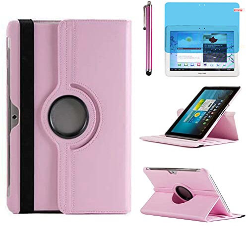 Custodia per Samsung Galaxy Tab 2 10.1’‘ 2012 (GT-P5100 P5110 P5113) - Rotazione di 360 gradi Custodia protettiva completa per supporto,Con Penna Stilo, Pellicola Per Schermo (Pink)