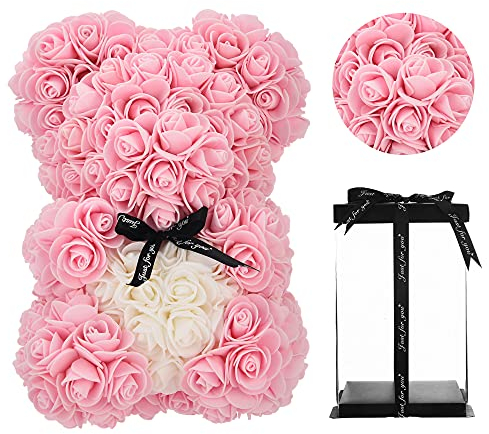 Geschenke für Mama, Geburtstagsgeschenk für Frauen, Valentinstagsgeschenk, Bär, Rose Teddybär in Einer Geschenkbox, vollständig zusammengebaute Geschenkbox, Hochzeit und Jubiläum… (Hell-Pink)