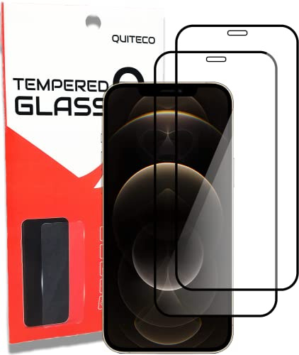 QUITECO Protector pantalla para iPhone 12 Pro Max [2 Piezas] vidrio cristal templado, cobertura completa 5D
