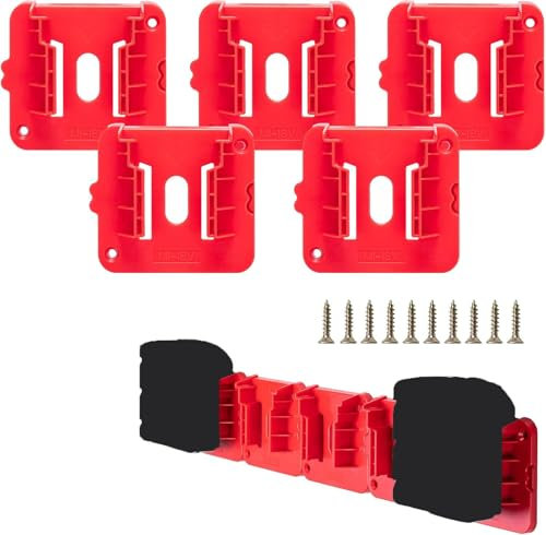 Crivnhar 5 Pack Battery Holder for Milwaukee M18 18V Battery Mounts Dock Holder Fit for M18 48-11-1815 48-11-1828 48-11-1850 48-11-1860 (w/10 Screws, No Battery)